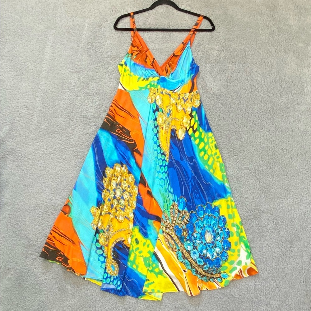 Jams World Alize Empire Waist Sundress Dress W399 orange sapphire Print medium M